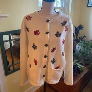 Vintage Fashion Bug Warm Cream Button Down Fall Foliage Grannycore Cardigan XL